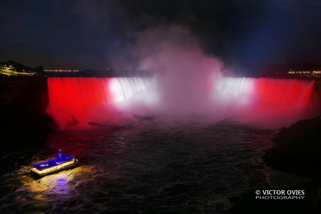 Canadian flag - Niagara Falls at Night